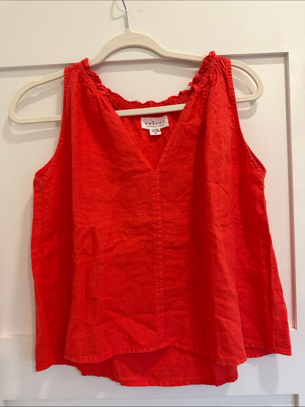 Velvet by Graham & Spencer Bright Red Linen V-Neck Tank